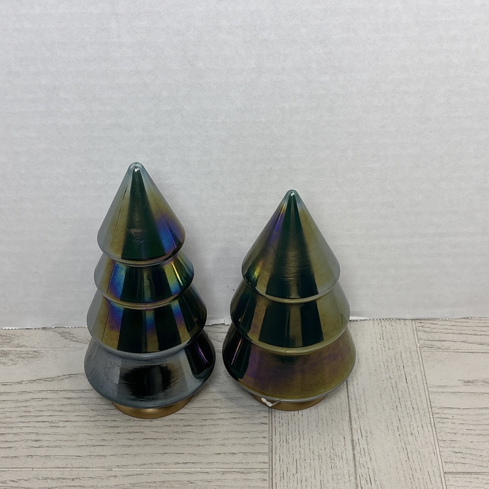 Target Bullseye Multicolor-Tone Glass Oil Slick Trees Set Of 2~ Festive~NWOT! - Picture 2 of 5